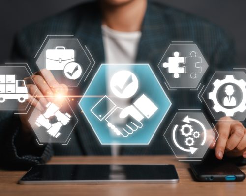 Illustration,Of,Supplier,Relationship,Management,Concept,With,Digital,Icons,Representing Illustration,Of,Supplier,Relationship,Management,Concept,With,Digital,Icons,Representing